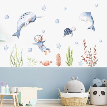 Cute Ocean Animal Watercolor Nursery Stickers - Casatrail.com
